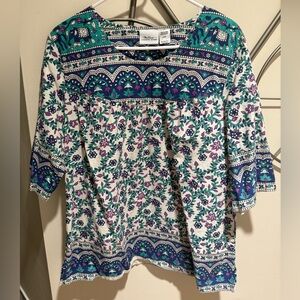 Bohemian Floral Women's Blouse, Size L, 100% Cotton Vermont Country Store